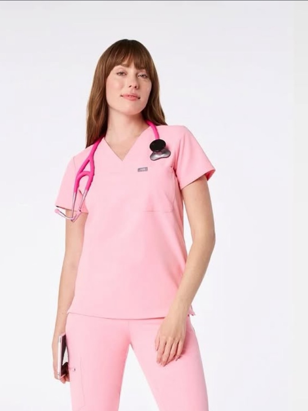 Figs Pink V-Neck Short Sleeve Scrub Top